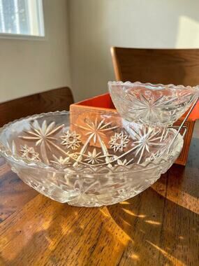 Vintage Anchor Hocking Early American Prescut Chip & Dip Set w/ Box 3 Pc NOS